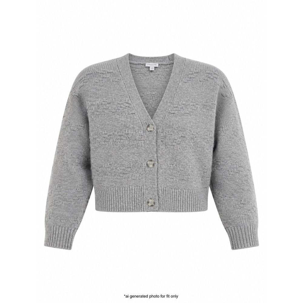 Topshop‎ Textured Knit V-Neck Button Front Cardigan Sweater Womens Medium Grey